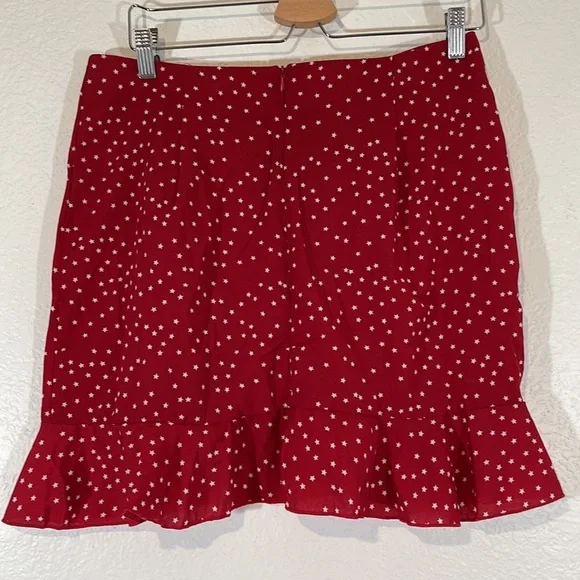 ROMWE Star Allover Print Ruffle Trim Skirt Red & White Back Zipper Large New - Picture 4 of 9
